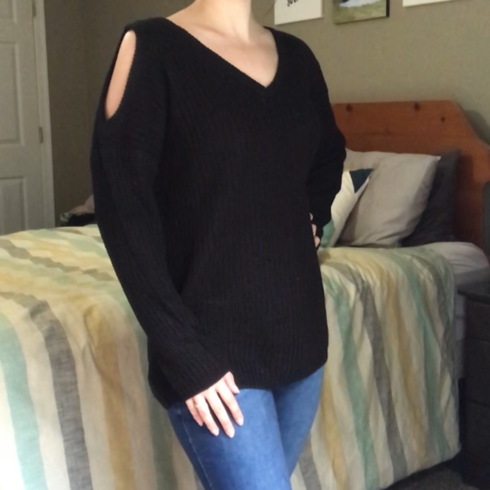 Black cold shoulder sweater